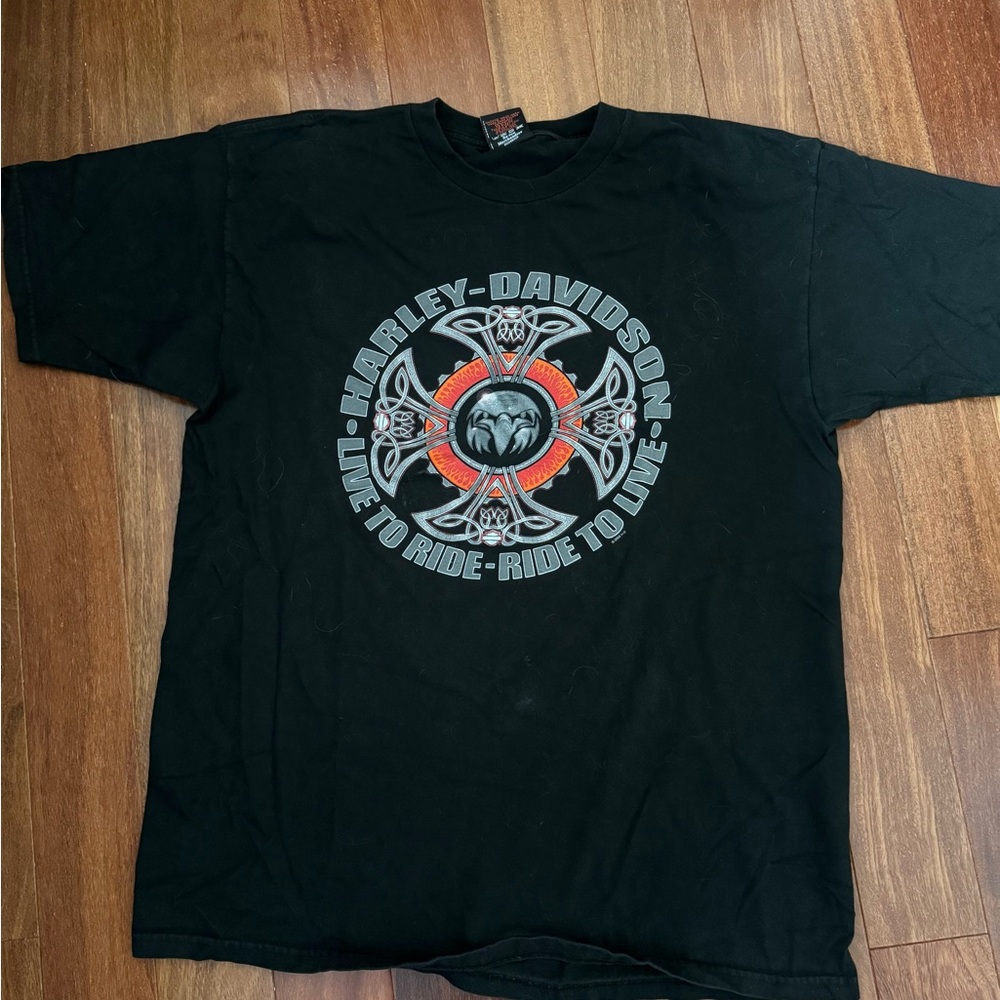 Harley-Davidson Black Short Sleeve Tee with Gray and Orange Emblem